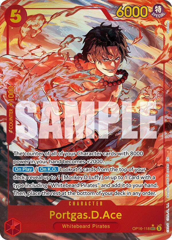 Portgas.D.Ace 118 Alternate Art, One Piece Card Game, The Time of Battle